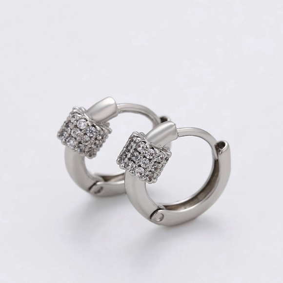 Hoop Earrings Platinum Plated CZ Stone Luxury Jewelry - Picture 6 of 11